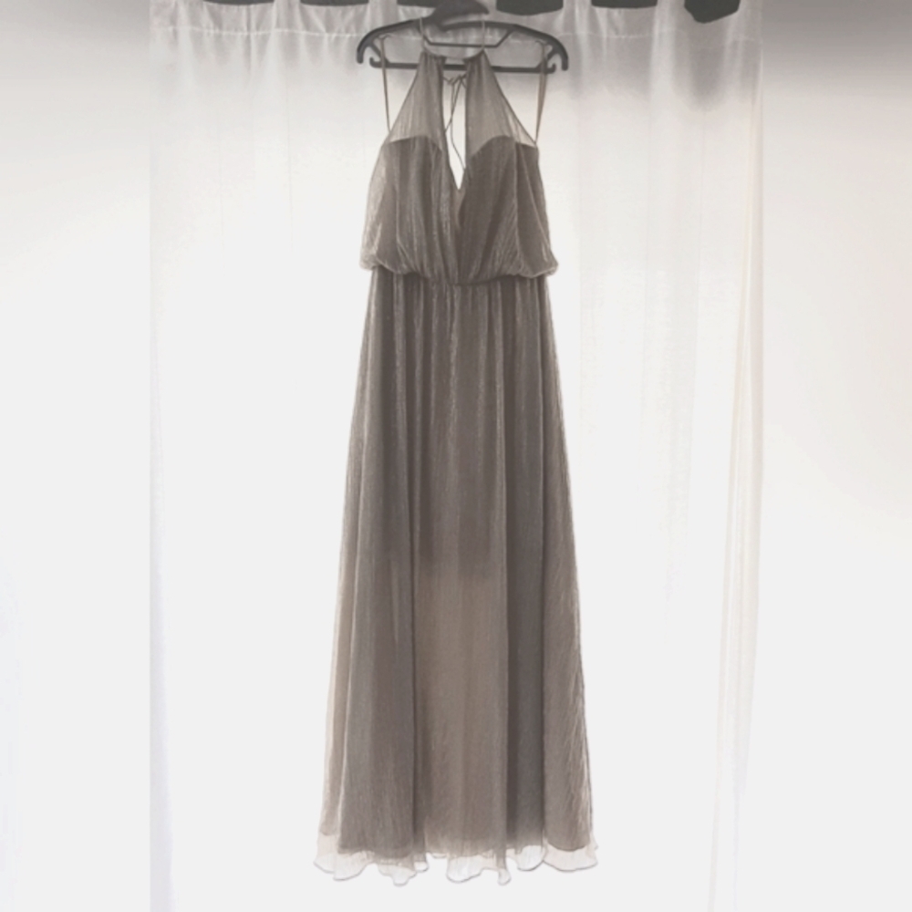 Allure Bridals Halter Dress Bridesmaid Gold Maxi Gown Womens Size 12 Prom Formal